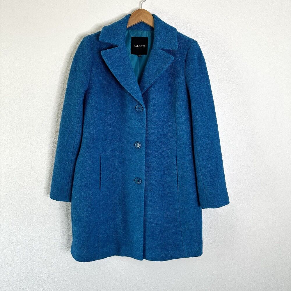 Talbots Long Coat Women’s 10 Blue Dress Coat Formal Wool Blend Long Sleeve